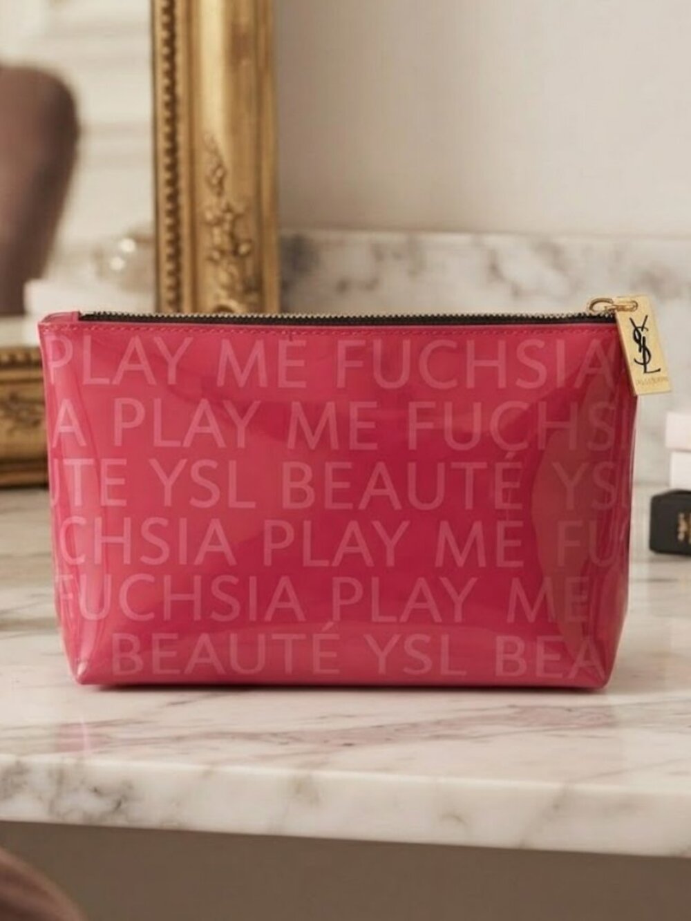 YSL Beaute Cosmetics Pouch Makeup Bag Yves Saint Laurent Fuchsia Toiletry Clutch